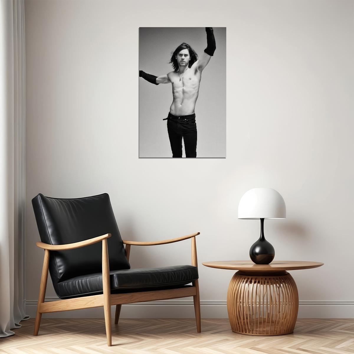Jared Leto Black and White Bold Fashion Photo Print Hollywood Celebrity Poster Handsome Man Wall Art Hot Male Model Aesthetic Decor for Bedroom Living Space - xonomax