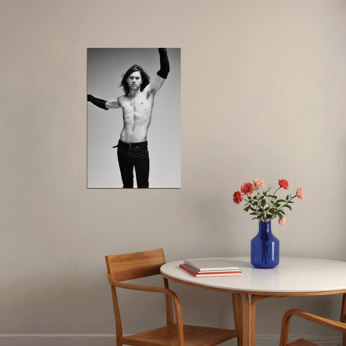 Jared Leto Black and White Bold Fashion Photo Print Hollywood Celebrity Poster Handsome Man Wall Art Hot Male Model Aesthetic Decor for Bedroom Living Space - xonomax