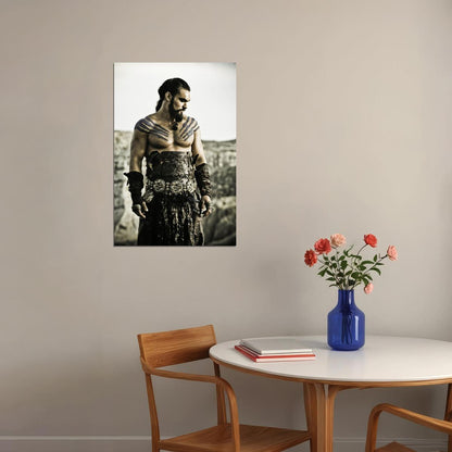 Jason Momoa Black and White Warrior Photo Print Hollywood Celebrity Poster Handsome Man Wall Art Hot Male Actor Aesthetic Decor for Bedroom Living Space - xonomax