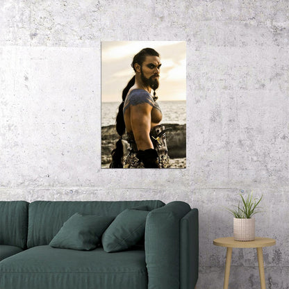 Jason Momoa Drogo Intense Warrior Look Photo Print Hollywood Celebrity Poster Handsome Man Wall Art Hot Male Actor Aesthetic Decor for Bedroom Office - xonomax