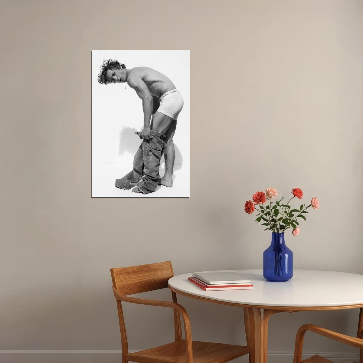Jeremy Allen White Black and White Shirtless Photo Print Hollywood Celebrity Poster Handsome Man Wall Art Hot Male Model Aesthetic Decor for Bedroom