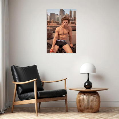 Jeremy Allen White Rooftop Shirtless Photo Print Hollywood Celebrity Poster Handsome Man Wall Art Hot Male Model Aesthetic Decor for Bedroom