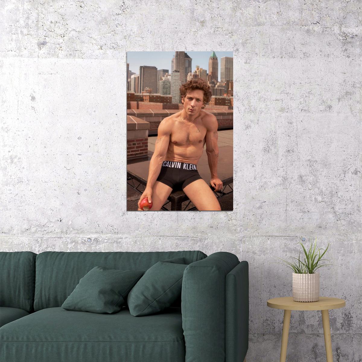Jeremy Allen White Rooftop Shirtless Photo Print Hollywood Celebrity Poster Handsome Man Wall Art Hot Male Model Aesthetic Decor for Bedroom