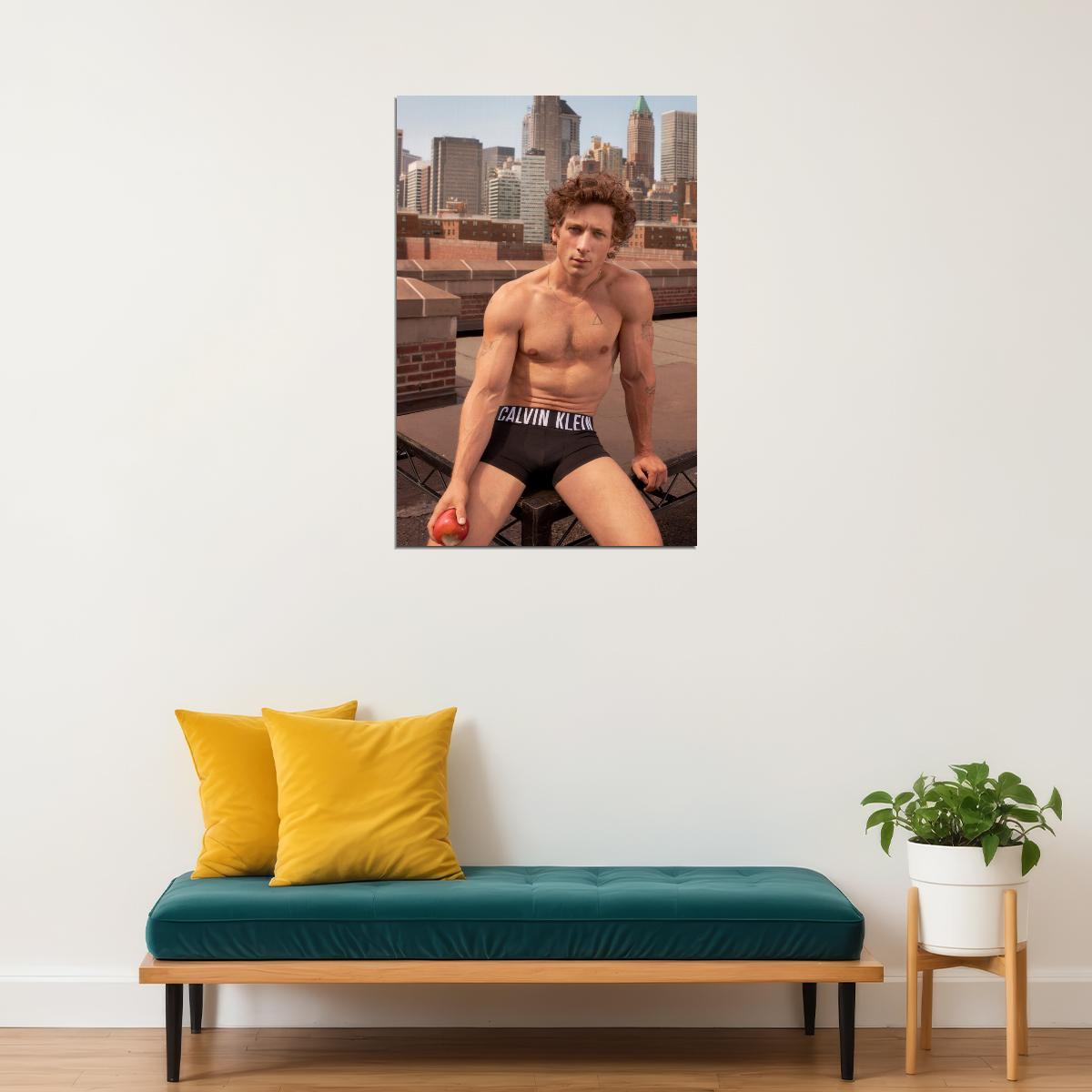 Jeremy Allen White Rooftop Shirtless Photo Print Hollywood Celebrity Poster Handsome Man Wall Art Hot Male Model Aesthetic Decor for Bedroom