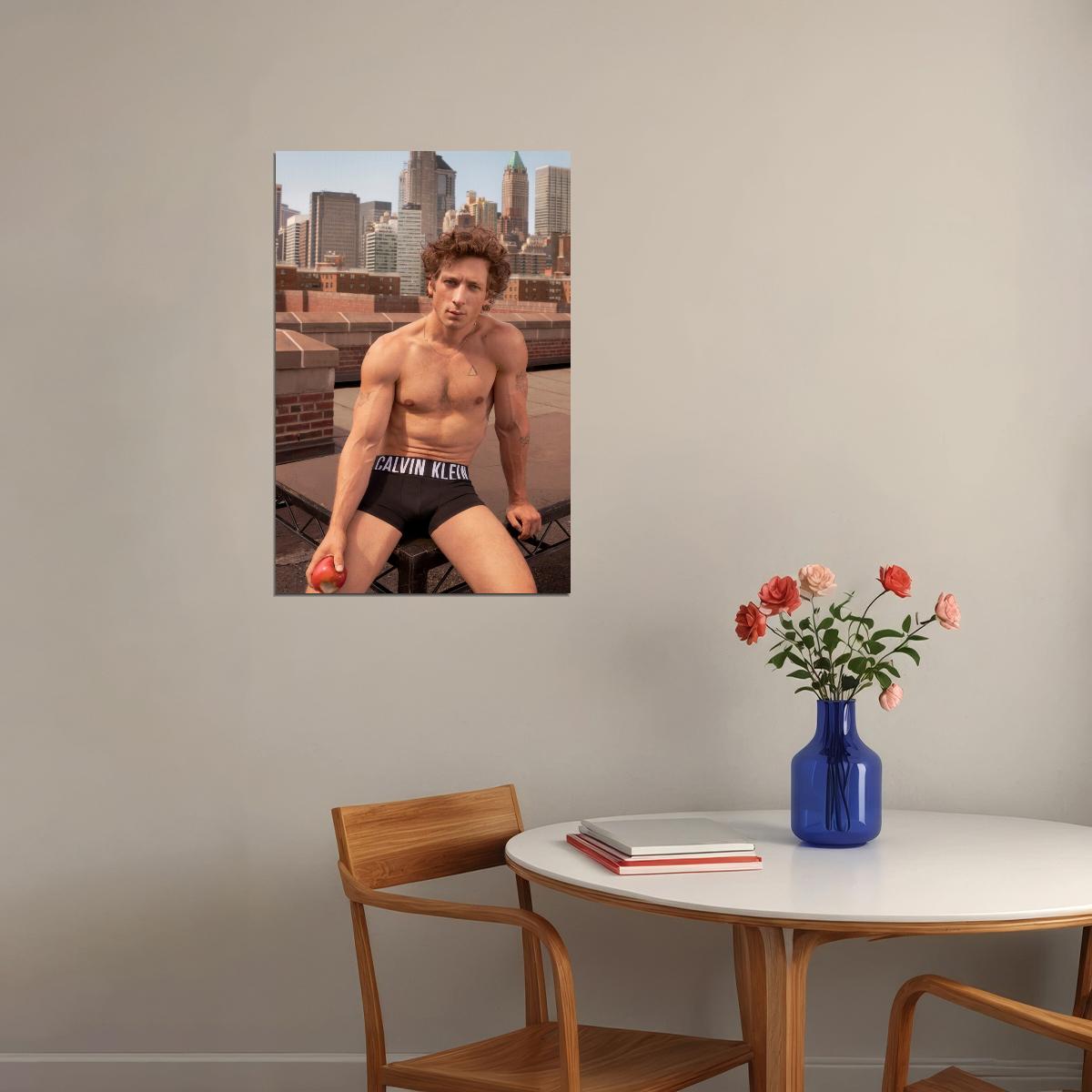Jeremy Allen White Rooftop Shirtless Photo Print Hollywood Celebrity Poster Handsome Man Wall Art Hot Male Model Aesthetic Decor for Bedroom