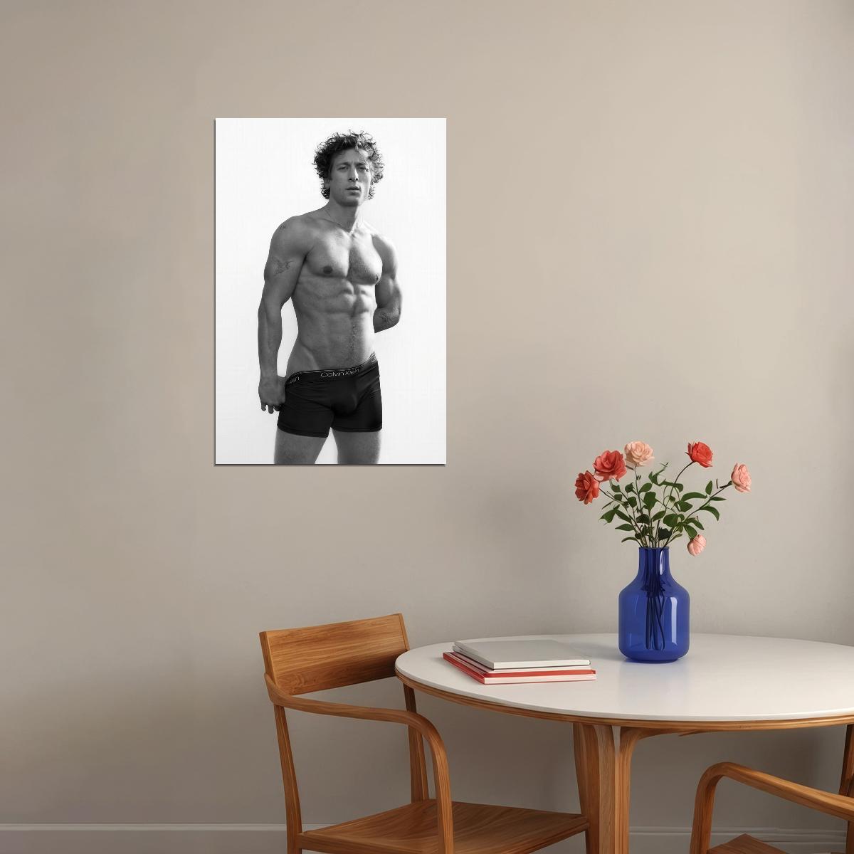 Jeremy Allen White Black and White Boxer Photo Print Hollywood Celebrity Poster Handsome Man Wall Art Hot Male Model Aesthetic Decor for Bedroom