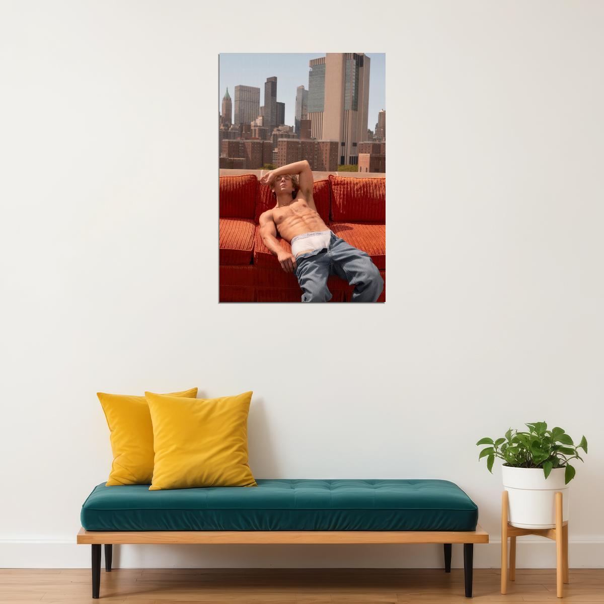 Jeremy Allen White Shirtless Couch Pose Photo Print Hollywood Celebrity Poster Handsome Man Wall Art Hot Male Actor Aesthetic Decor for Bedroom Living Room