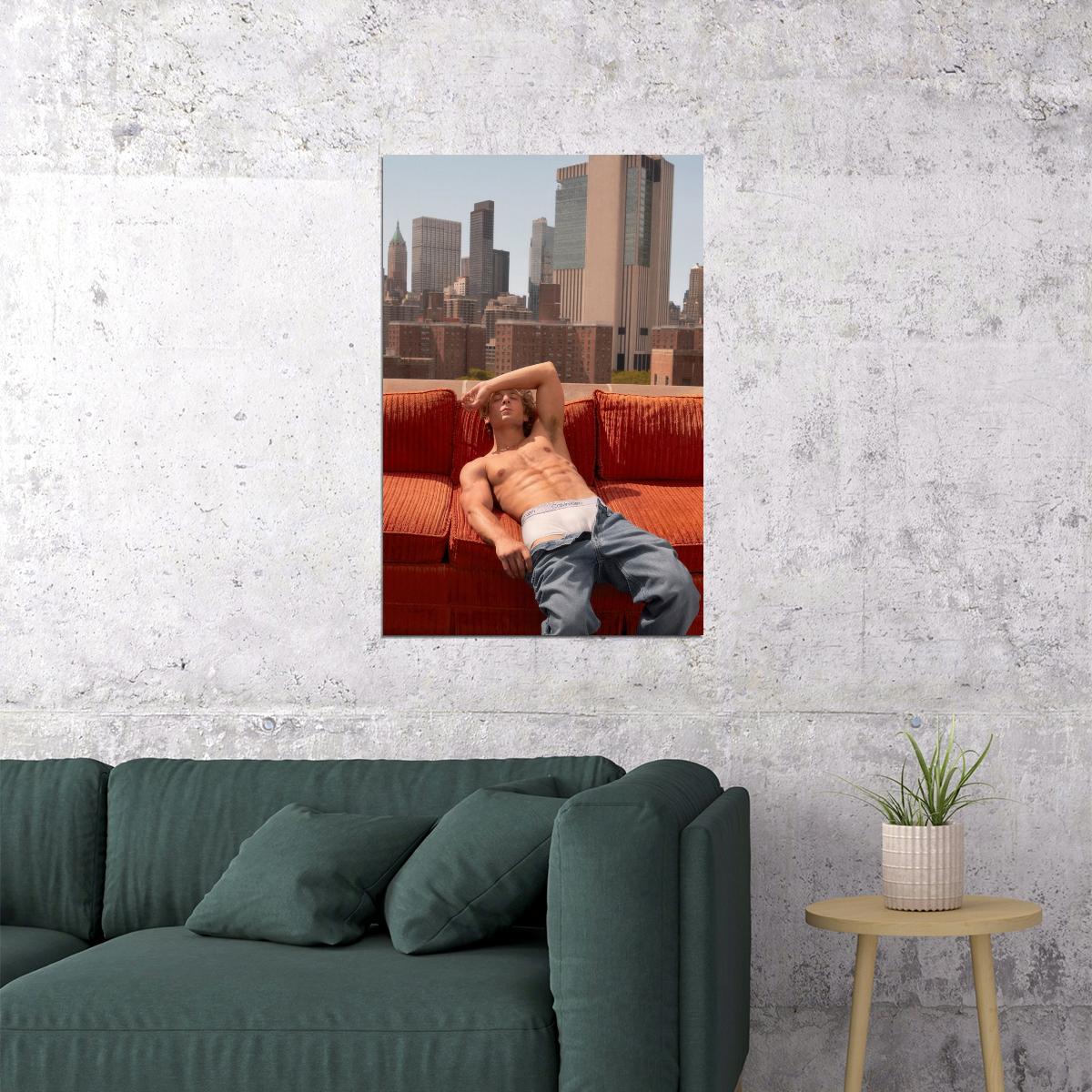 Jeremy Allen White Shirtless Couch Pose Photo Print Hollywood Celebrity Poster Handsome Man Wall Art Hot Male Actor Aesthetic Decor for Bedroom Living Room