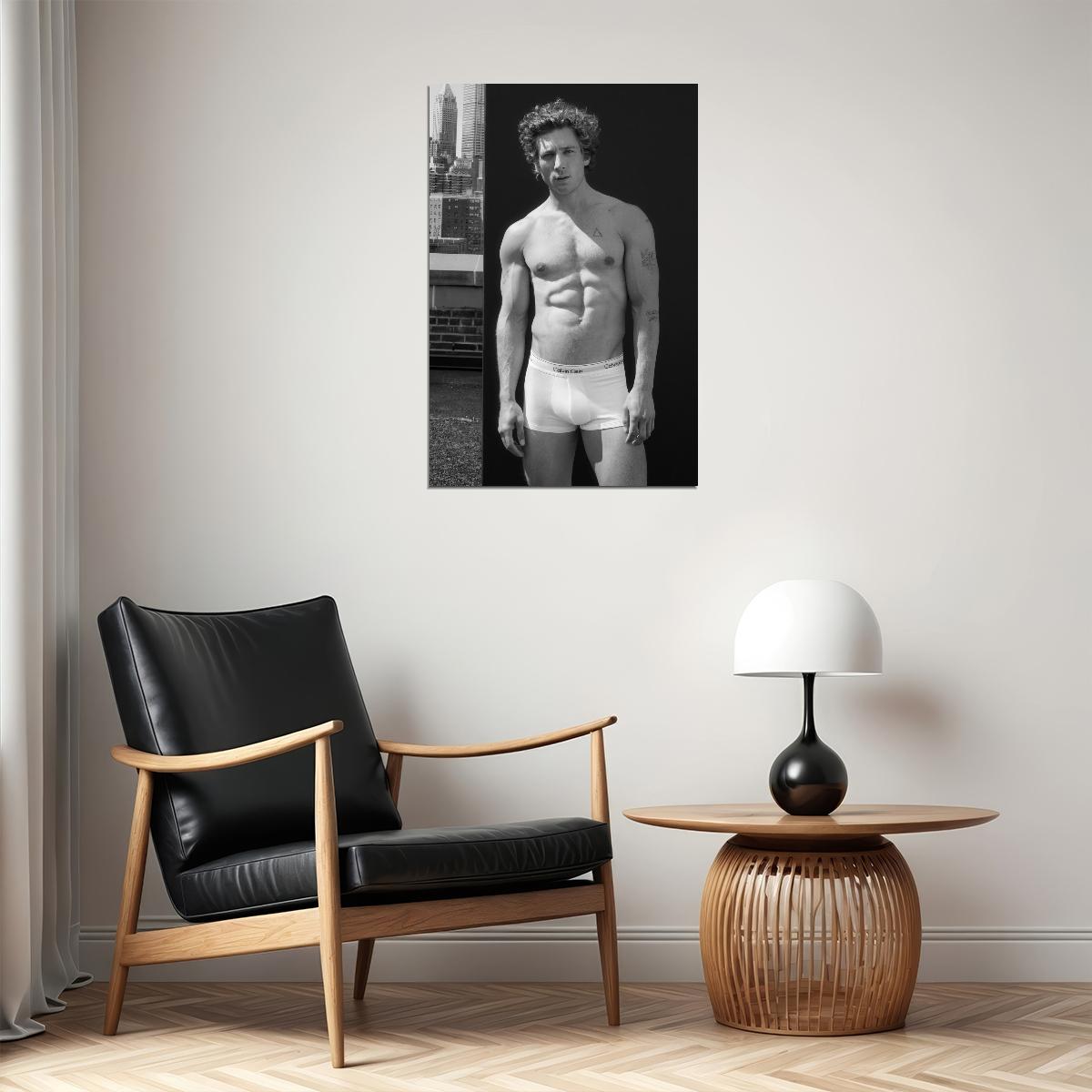 Jeremy Allen White Black and White Shirtless Urban Photo Print Hollywood Celebrity Poster Handsome Man Wall Art Hot Male Model Aesthetic Decor for Bedroom