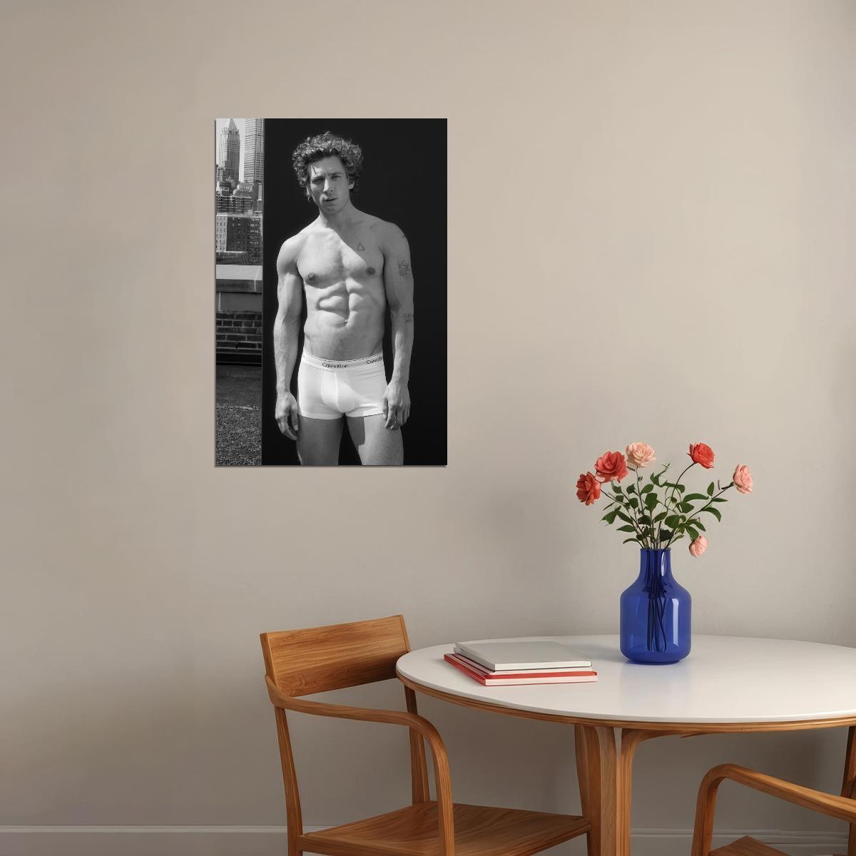 Jeremy Allen White Black and White Shirtless Urban Photo Print Hollywood Celebrity Poster Handsome Man Wall Art Hot Male Model Aesthetic Decor for Bedroom