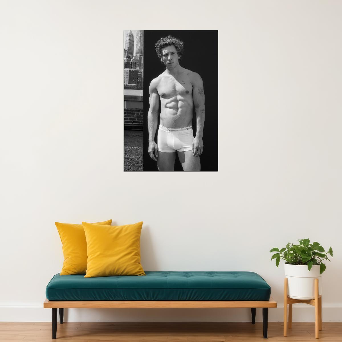 Jeremy Allen White Black and White Shirtless Urban Photo Print Hollywood Celebrity Poster Handsome Man Wall Art Hot Male Model Aesthetic Decor for Bedroom