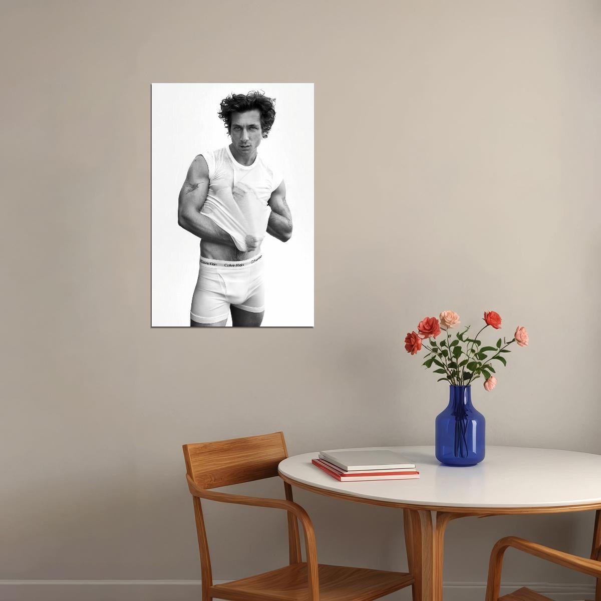 Jeremy Allen White Black and White Undershirt Lift Photo Print Hollywood Celebrity Poster Handsome Man Wall Art Hot Male Actor Aesthetic Decor for Bedroom