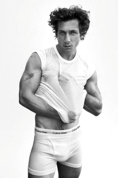 Jeremy Allen White Black and White Undershirt Lift Photo Print Hollywood Celebrity Poster Handsome Man Wall Art Hot Male Actor Aesthetic Decor for Bedroom