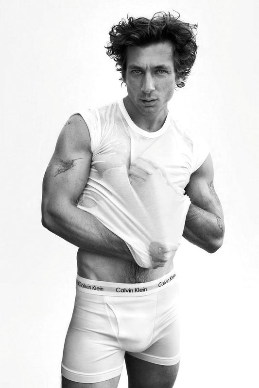 Jeremy Allen White Black and White Undershirt Lift Photo Print Hollywood Celebrity Poster Handsome Man Wall Art Hot Male Actor Aesthetic Decor for Bedroom
