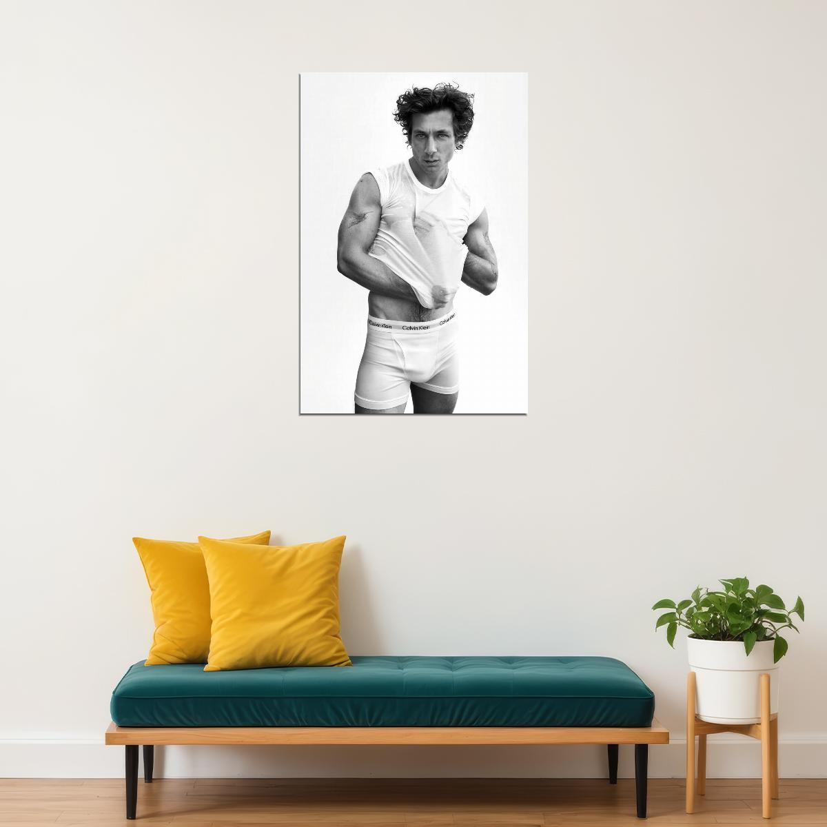 Jeremy Allen White Black and White Undershirt Lift Photo Print Hollywood Celebrity Poster Handsome Man Wall Art Hot Male Actor Aesthetic Decor for Bedroom
