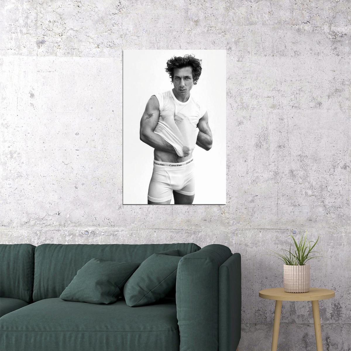 Jeremy Allen White Black and White Undershirt Lift Photo Print Hollywood Celebrity Poster Handsome Man Wall Art Hot Male Actor Aesthetic Decor for Bedroom