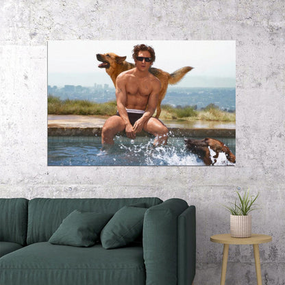 Jeremy Allen White Poolside Photo Print Hollywood Celebrity Poster Handsome Man Wall Art Hot Male Actor Aesthetic Decor for Bedroom Living Space