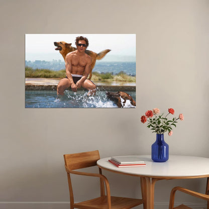 Jeremy Allen White Poolside Photo Print Hollywood Celebrity Poster Handsome Man Wall Art Hot Male Actor Aesthetic Decor for Bedroom Living Space