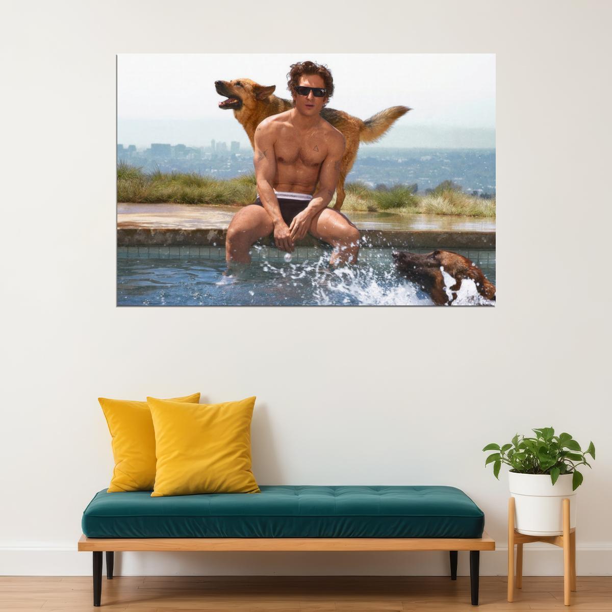 Jeremy Allen White Poolside Photo Print Hollywood Celebrity Poster Handsome Man Wall Art Hot Male Actor Aesthetic Decor for Bedroom Living Space