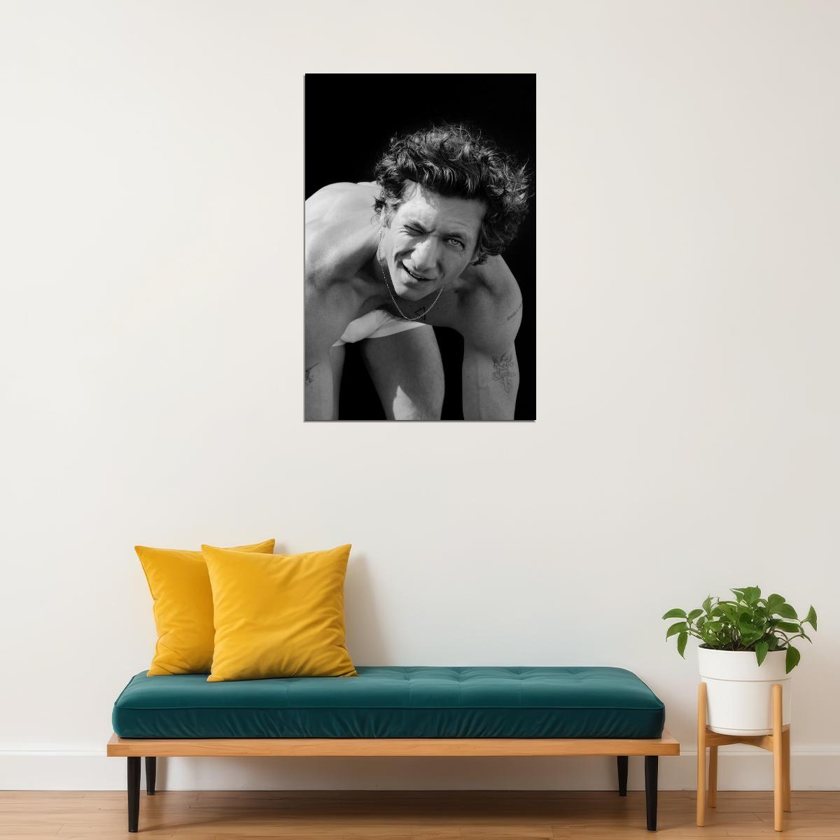 Jeremy Allen White Black and White Smiling Photo Print Hollywood Celebrity Poster Handsome Man Wall Art Hot Male Actor Aesthetic Decor for Bedroom