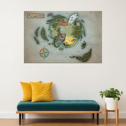 Adventure Time Cartoon Poster Land of Ooo Map Print Whimsical Fantasy Wall Art Kids Room Decor