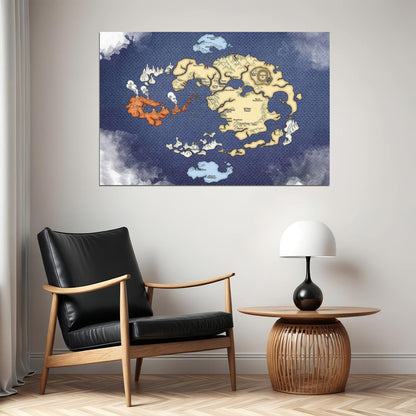 Avatar The Last Airbender Anime Poster Four Nations Map Print Elemental World Wall Art Teen Room Decor