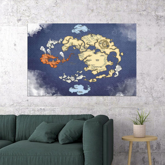 Avatar The Last Airbender Anime Poster Four Nations Map Print Elemental World Wall Art Teen Room Decor
