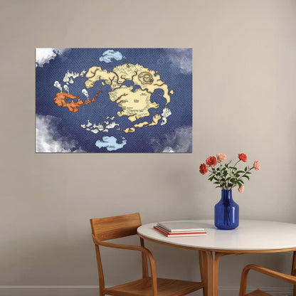 Avatar The Last Airbender Anime Poster Four Nations Map Print Elemental World Wall Art Teen Room Decor