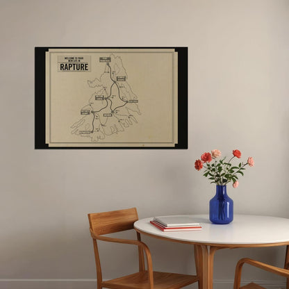 BioShock Video Game Poster Rapture Map Print Retro Futuristic Gamer Wall Art Underwater City Decor