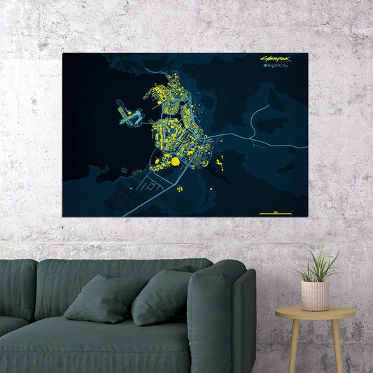 Cyberpunk 2077 Video Game Poster Night City Map Print Futuristic Open World Gamer Wall Art Sci-Fi Decor
