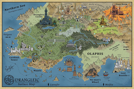 Dark Souls Video Game Poster Drangleic Surface Map Print Fantasy RPG Gamer Wall Art Dark Medieval Decor