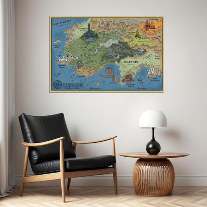 Dark Souls Video Game Poster Drangleic Surface Map Print Fantasy RPG Gamer Wall Art Dark Medieval Decor