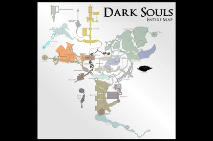 Dark Souls Map Poster Lordran Region Print Dark Fantasy RPG Wall Art Gamer Room Decor Video Game Artwork