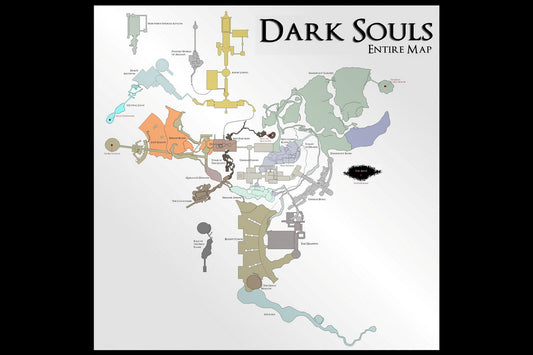 Dark Souls Map Poster Lordran Region Print Dark Fantasy RPG Wall Art Gamer Room Decor Video Game Artwork