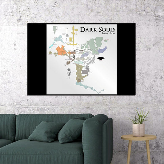 Dark Souls Map Poster Lordran Region Print Dark Fantasy RPG Wall Art Gamer Room Decor Video Game Artwork