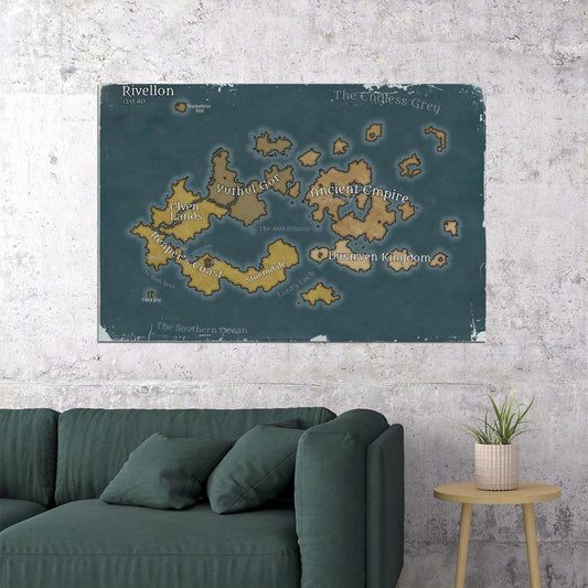 Divinity Original Sin Video Game Poster Rivellon Map Print Fantasy RPG Gamer Wall Art Open World Decor