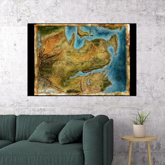 Dragon Age Video Game Poster Thedas Map Print Fantasy RPG Gamer Wall Art Open World Region Decor