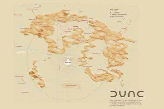 Dune Movie Poster Book Print Planet Arrakis Map Version Wall Art Sci-Fi Desert World Decor