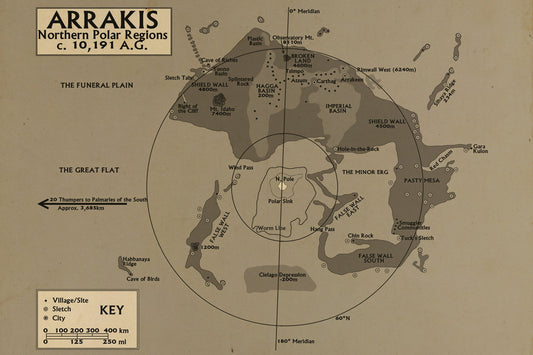 Dune Movie Poster Planet Arrakis Northern Polar Region Map Print Book Style Sci-Fi Wall Art Decor