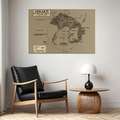 Dune Movie Poster Planet Arrakis Northern Polar Region Map Print Book Style Sci-Fi Wall Art Decor