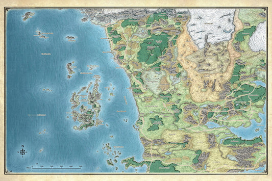 Dungeons and Dragons TTRPG Poster Faerun Map Print Fantasy Tabletop RPG Wall Art Board Game Decor