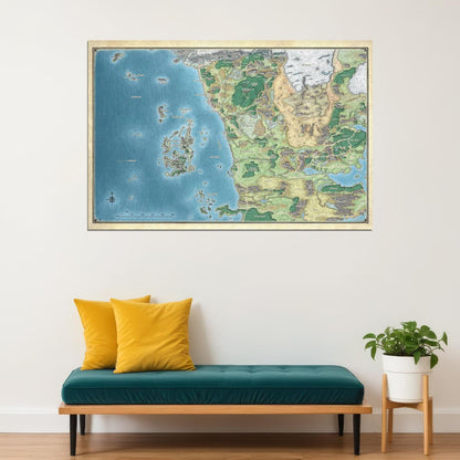 Dungeons and Dragons TTRPG Poster Faerun Map Print Fantasy Tabletop RPG Wall Art Board Game Decor