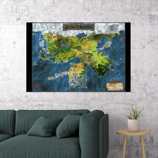 Dungeons and Dragons TTRPG Poster Forgotten Realms Map Print Tabletop RPG Wall Art Board Game Decor