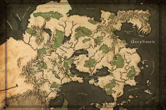 Dungeons and Dragons TTRPG Poster Greyhawk Map Print Fantasy Board Game Wall Art RPG Decor