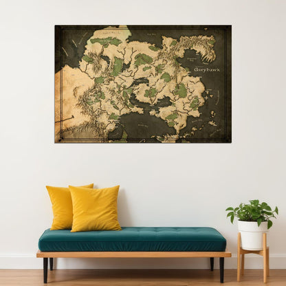 Dungeons and Dragons TTRPG Poster Greyhawk Map Print Fantasy Board Game Wall Art RPG Decor