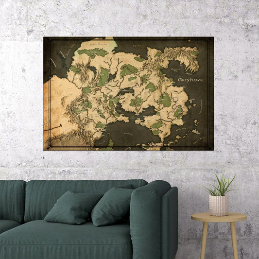 Dungeons and Dragons TTRPG Poster Greyhawk Map Print Fantasy Board Game Wall Art RPG Decor