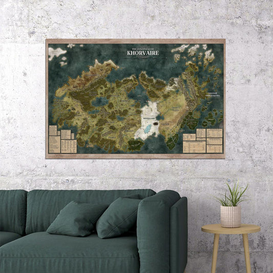 Dungeons and Dragons TTRPG Poster Khorvaire Map Print Fantasy Board Game Wall Art RPG Decor