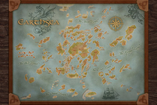Earthsea Book Poster Archipelago Map Print Fantasy World Wall Art Ursula Le Guin Novel Decor