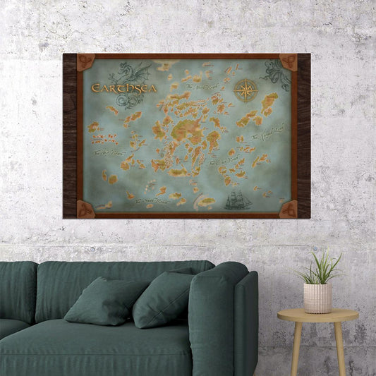 Earthsea Book Poster Archipelago Map Print Fantasy World Wall Art Ursula Le Guin Novel Decor