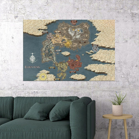 Elden Ring Video Game Poster The Lands Between Map Print Fantasy RPG Gamer Wall Art Open World Decor - xonomax